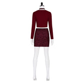 Silent Hill Maria Red Top Skirt Set Outfits Horror Halloween Cosplay Costume